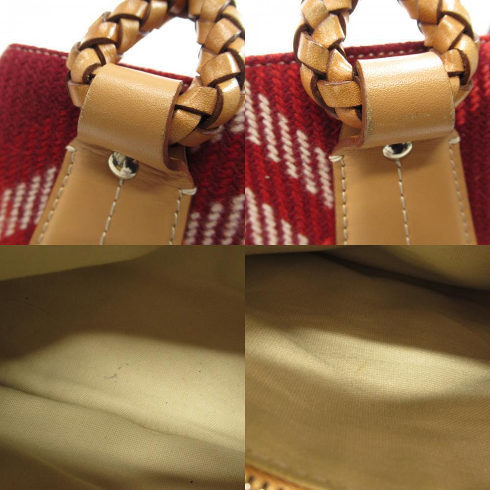 BURBERRY Check Tote Bag Wool Leather - Picture 10 of 10